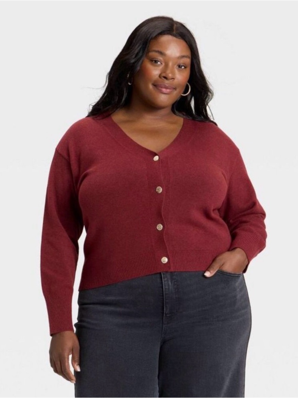 Ava & Viv Women's Plus XXL Burgundy Button Front Cardigan Sweater